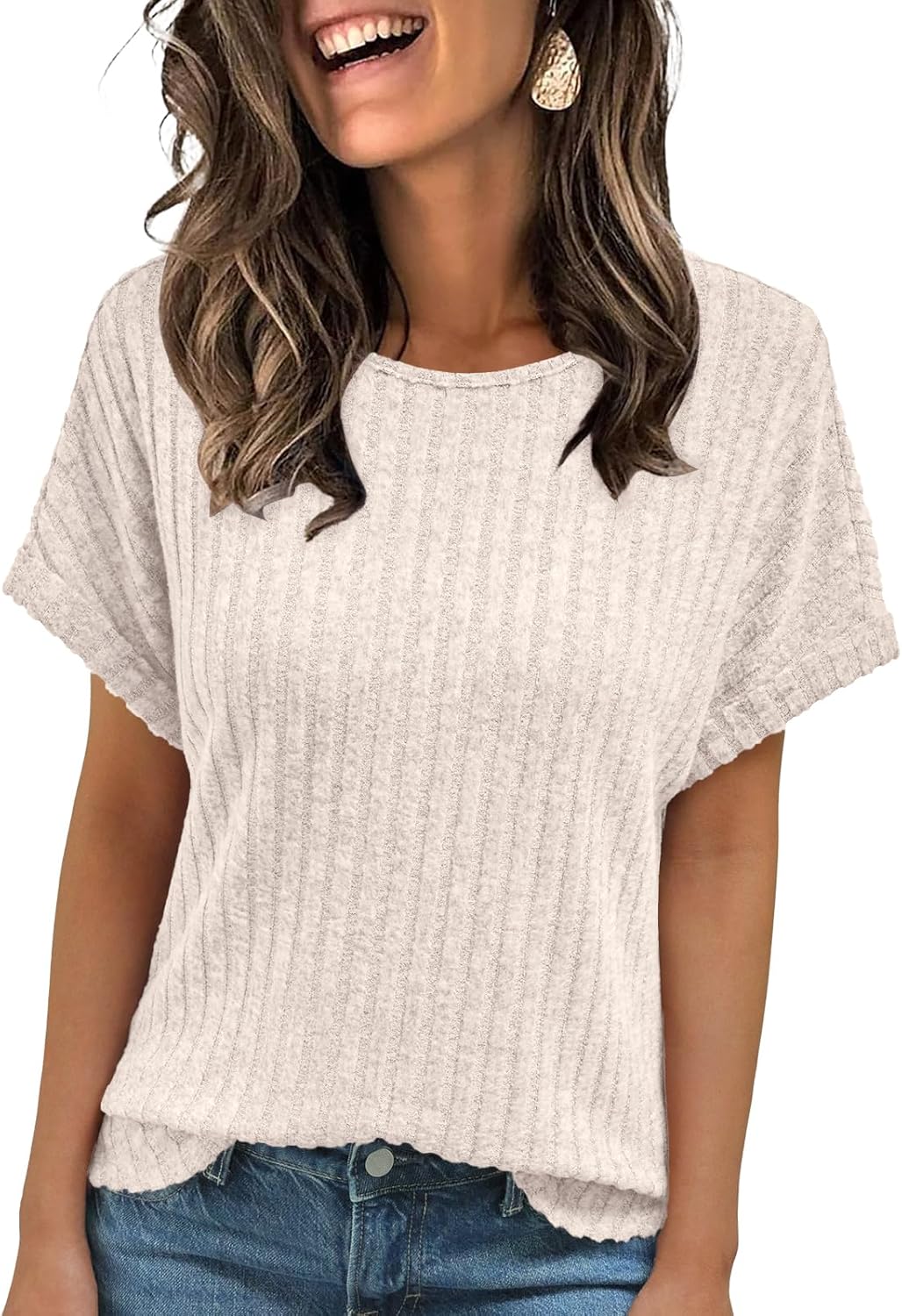 Women Shirts Summer Sweaters Regular Fit Short Sleeve Tunic Tops 2025 Dressy Casual Business Blouses