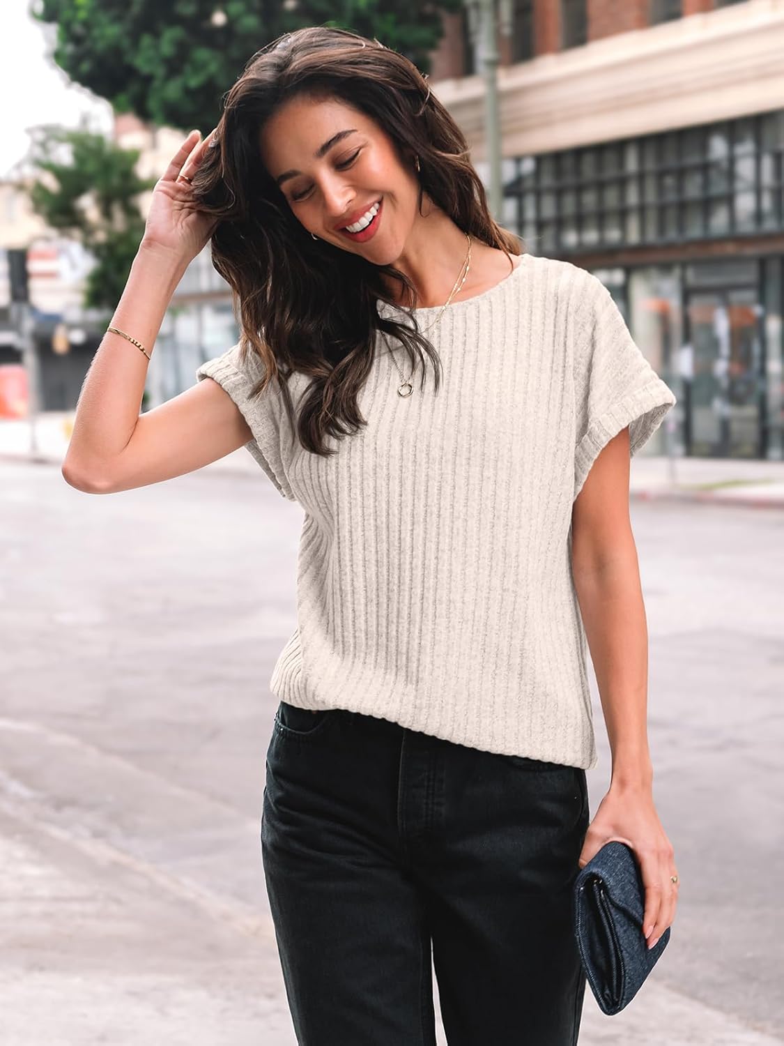 Women Shirts Summer Sweaters Regular Fit Short Sleeve Tunic Tops 2025 Dressy Casual Business Blouses